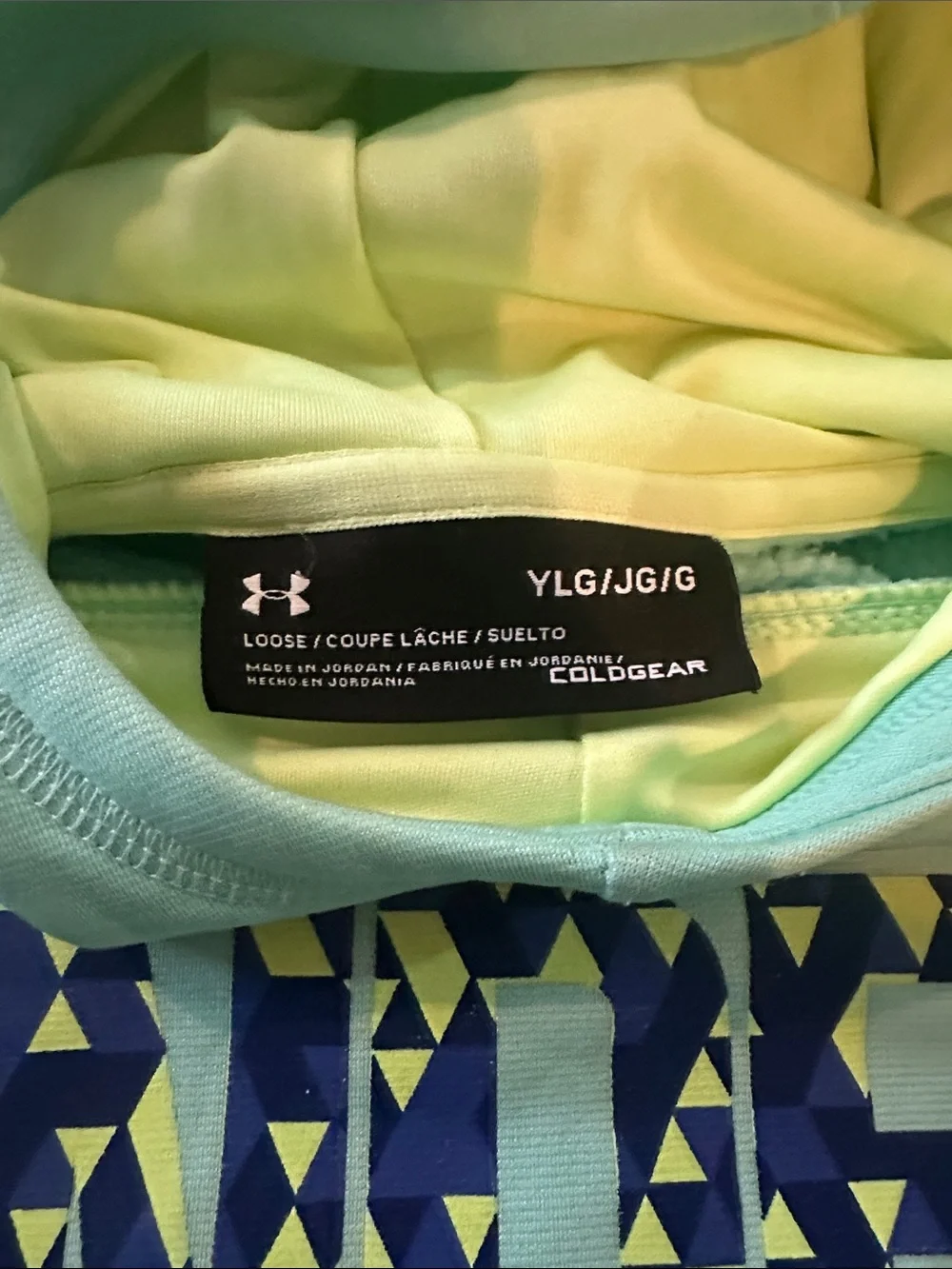 Under Armour Mint Green Hoodie with Navy & Yellow Logo